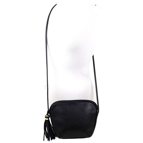 TIGNANELLO BLACK GENUINE LEATHER TASSEL CROSSBODY SHOULDER BAG HANDBAG PURSE - Picture 3 of 16